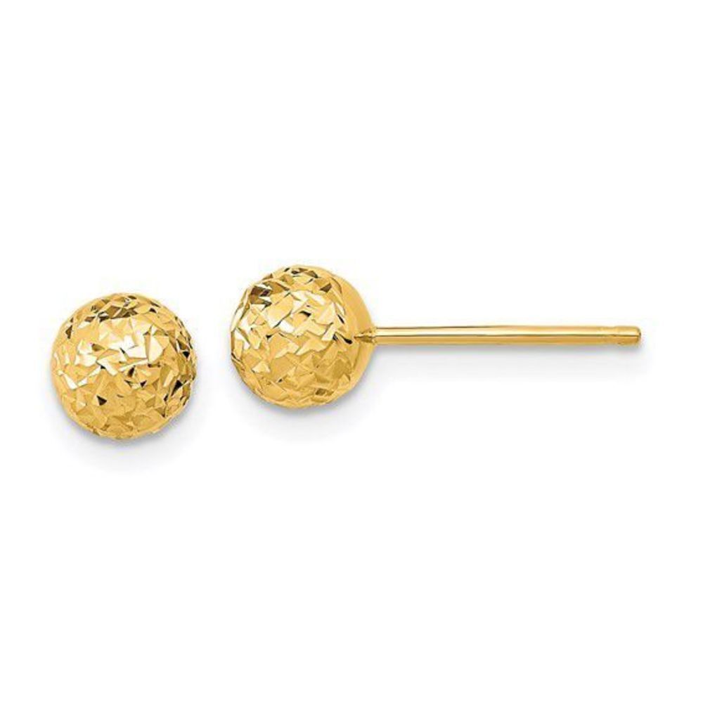 14k Gold 6mm Diamond-Cut Ball Post Earrings